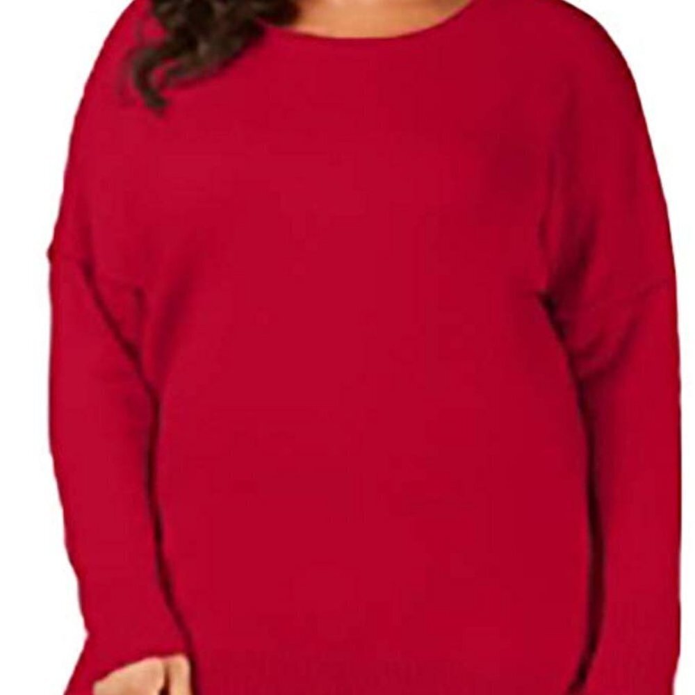 NY Collection Womens 1X Asymmetrical Red Sweater